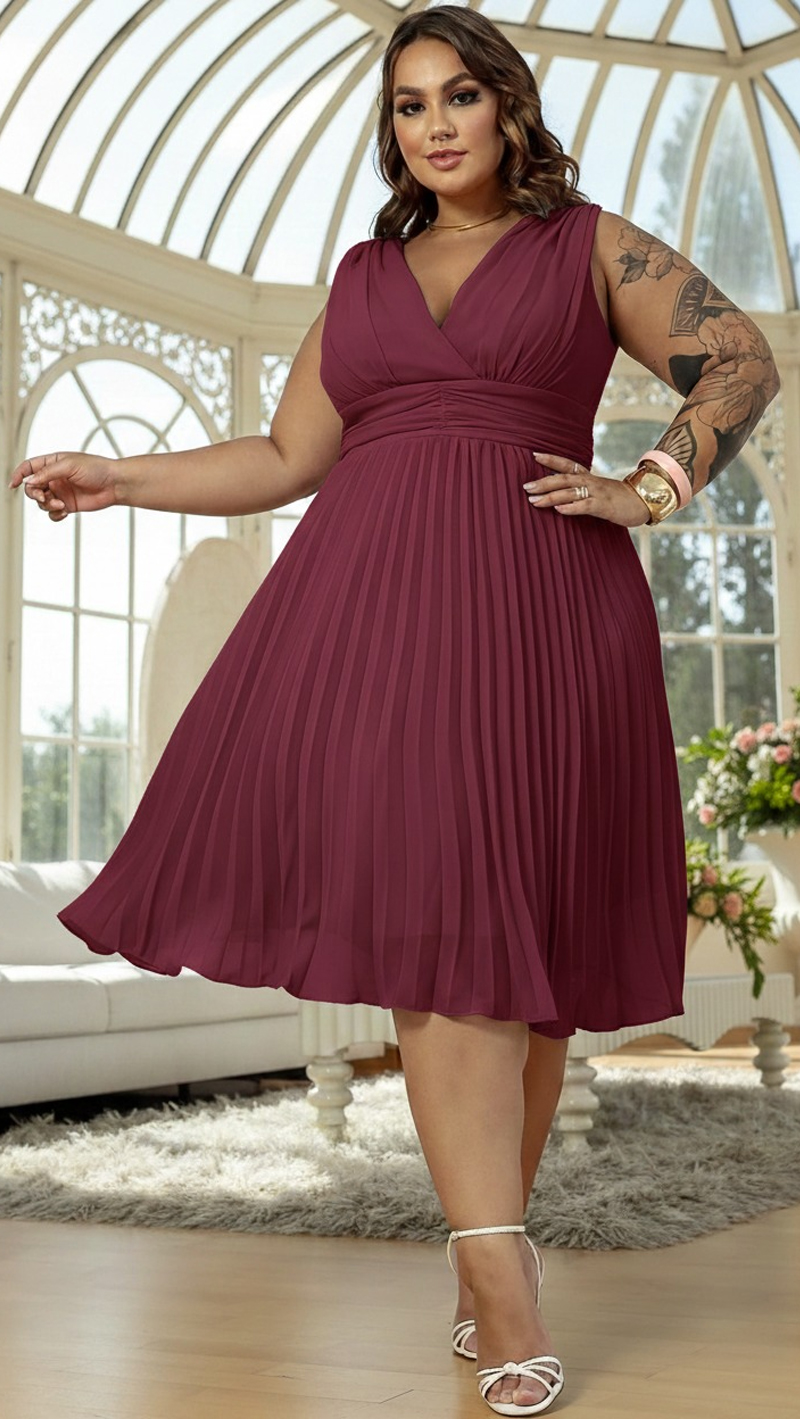 Vestido Festa Plus Size Plissado Curto