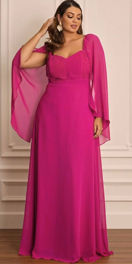 Vestido de Festa Busto Plissado Plus SIze