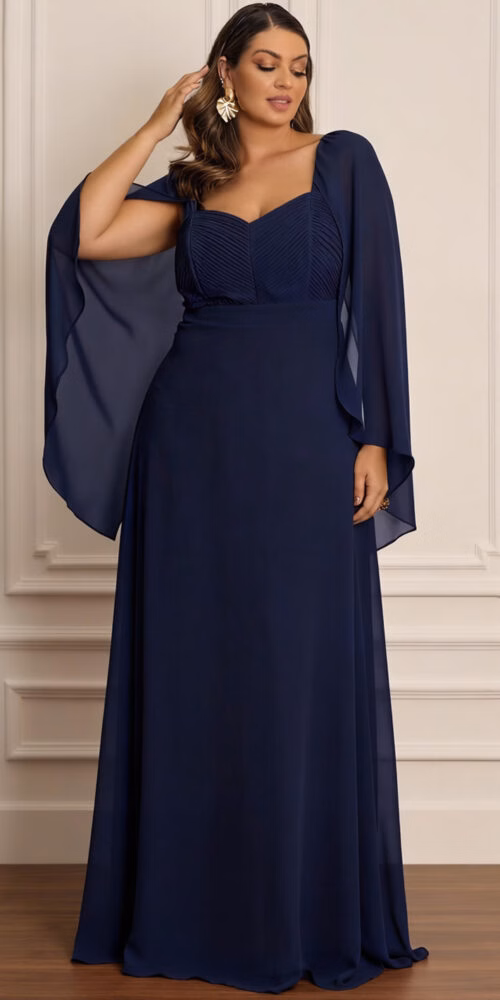 Vestido de Festa Busto Plissado Plus SIze