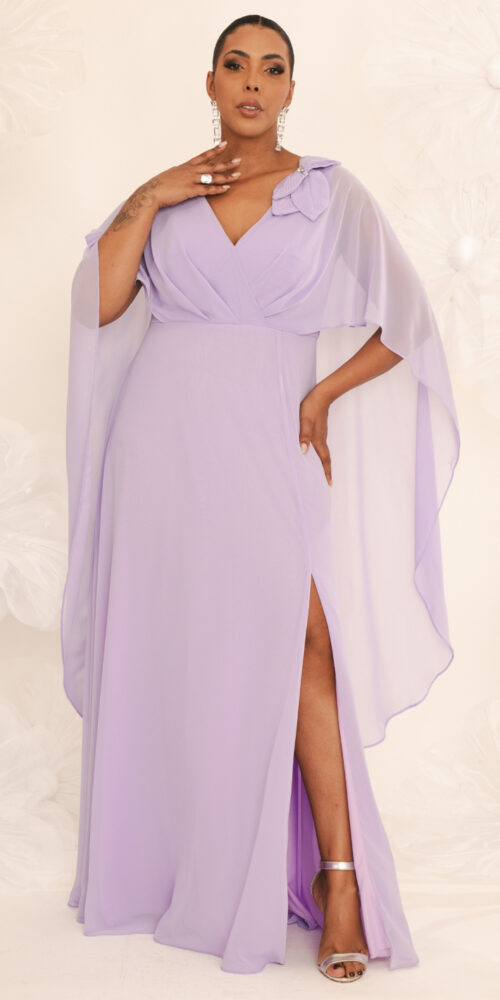 Vestido de Festa Capa Aplicação Flor Plus Size