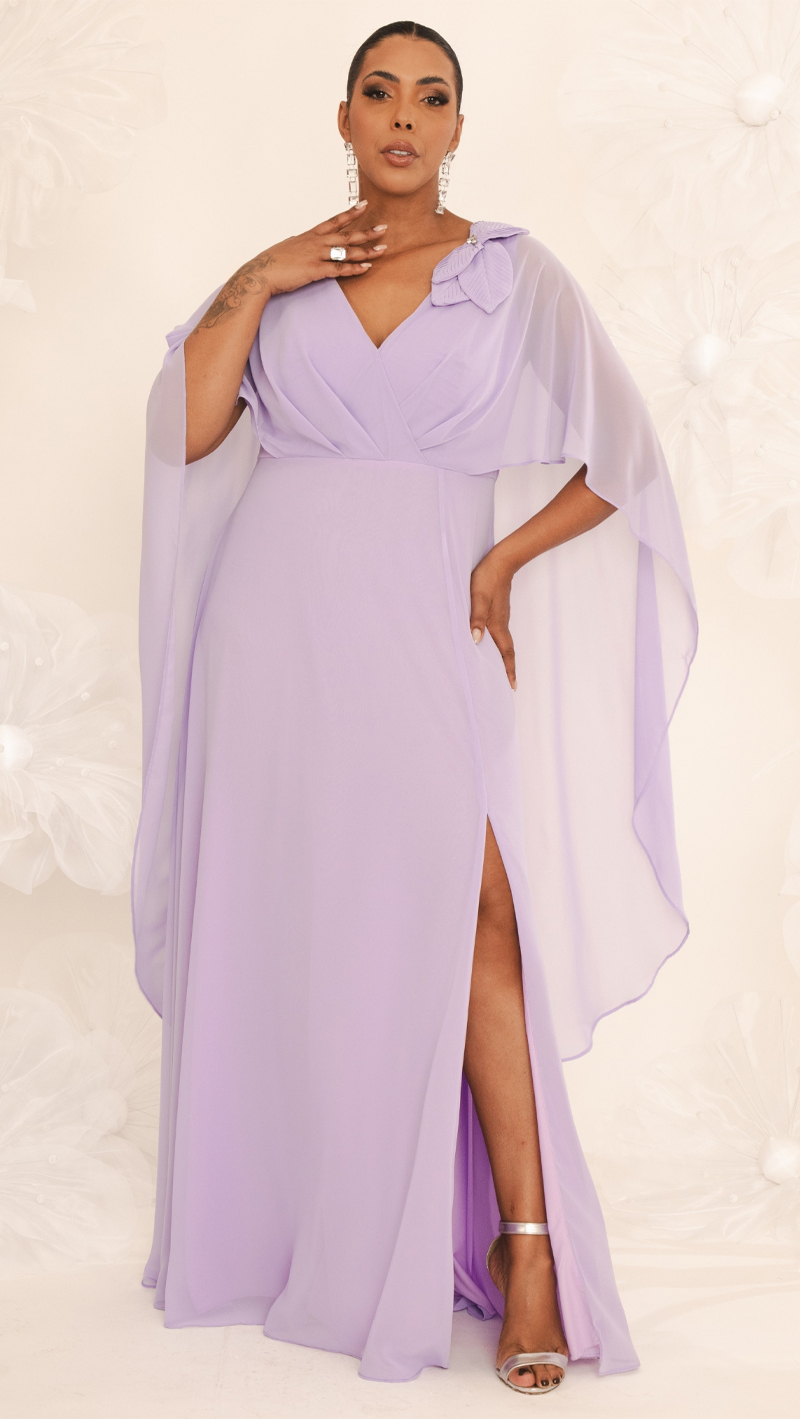 Vestido de Festa Capa Aplicação Flor Plus Size