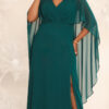 Vestido de Festa Capa Aplicação Flor Plus Size