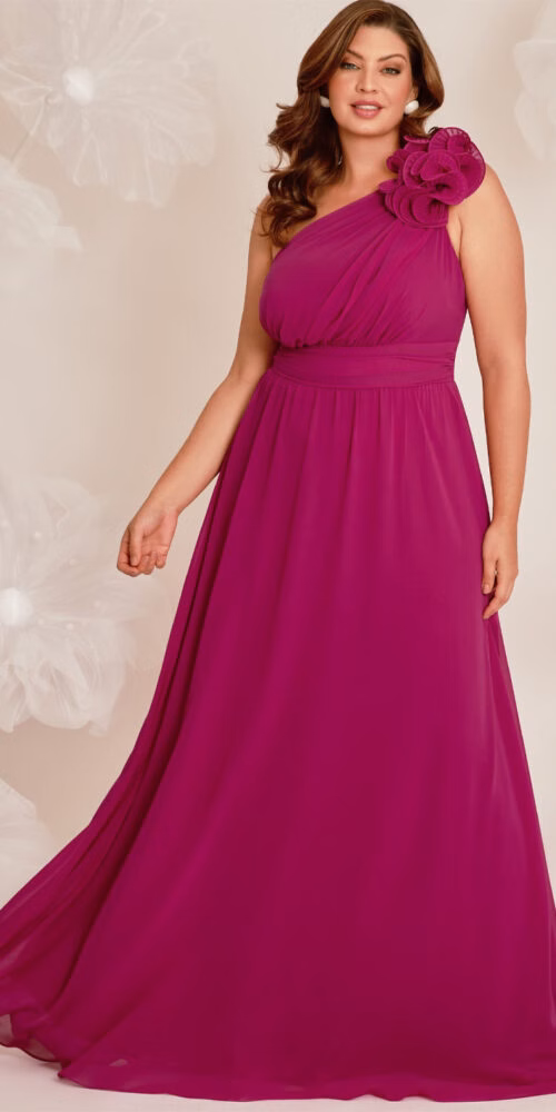 Vestido de Festa Ombro Só com Aplicação Plus Size