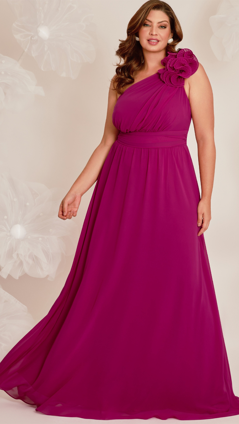 Vestido de Festa Ombro Só com Aplicação Plus Size