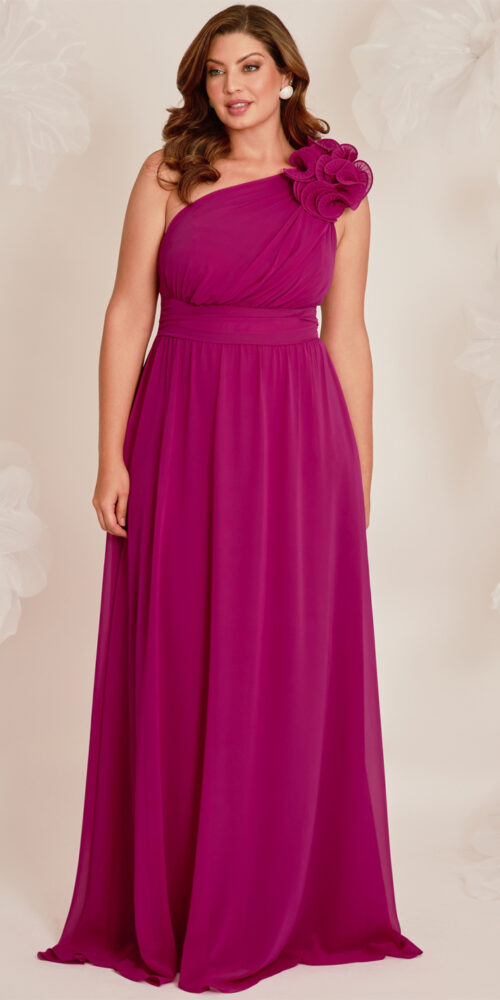 Vestido de Festa Ombro Só com Aplicação Plus Size