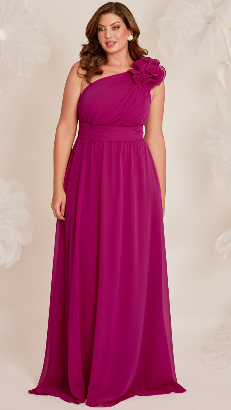 Vestido de Festa Ombro Só com Aplicação Plus Size