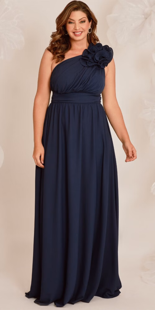 Vestido de Festa Ombro Só com Aplicação Plus Size