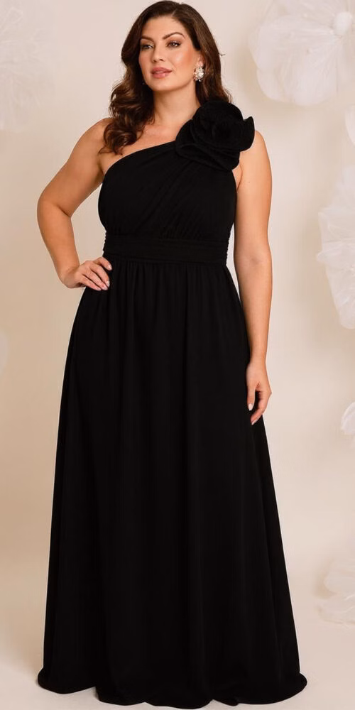 Vestido de Festa Ombro Só com Aplicação Plus Size