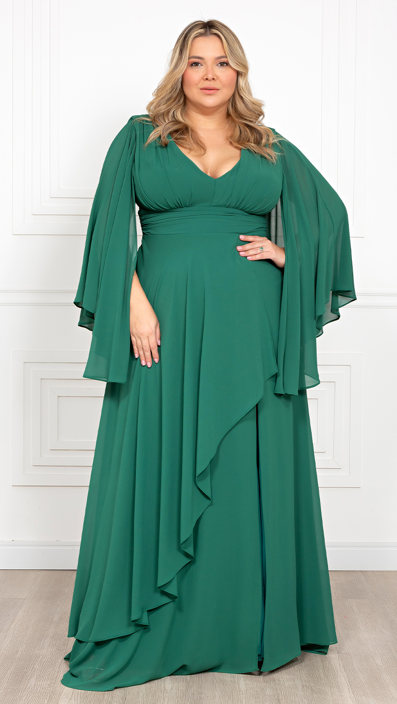 Vestido Festa Crepe Chiffon Saia Dupla Plus Size