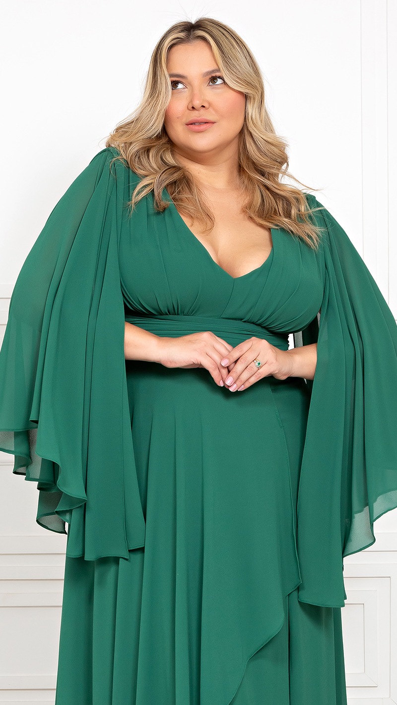 Vestido Festa Crepe Chiffon Saia Dupla Plus Size