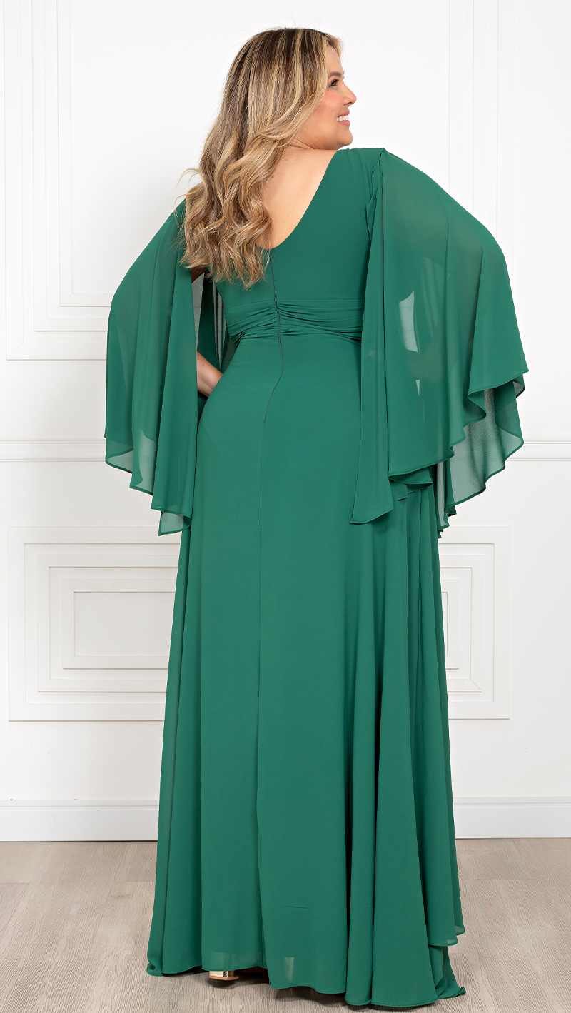 Vestido Festa Crepe Chiffon Saia Dupla Plus Size