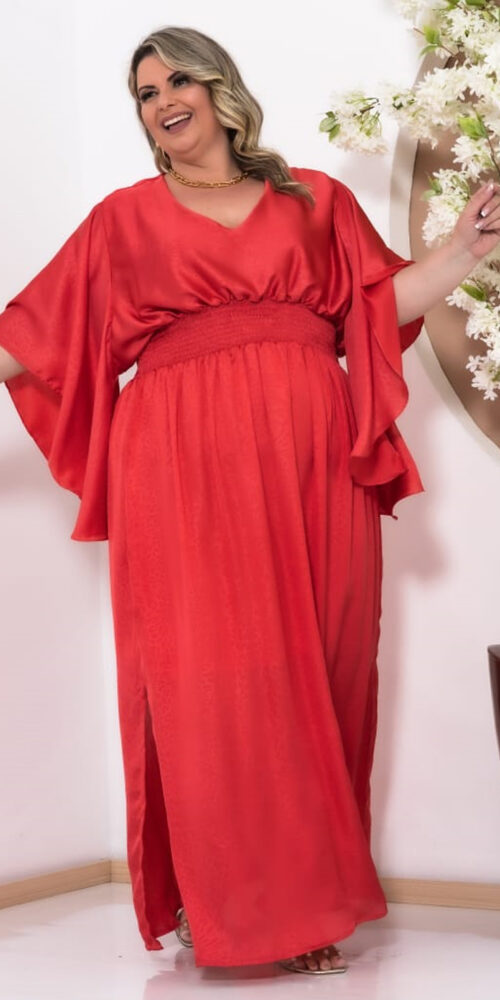 Vestido Festa Cetim Texturizado Plus Size