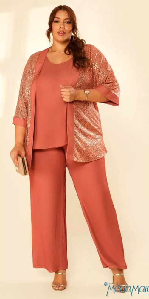 Conjunto Festa 3 Peças Cardigã Paetês Plus Size