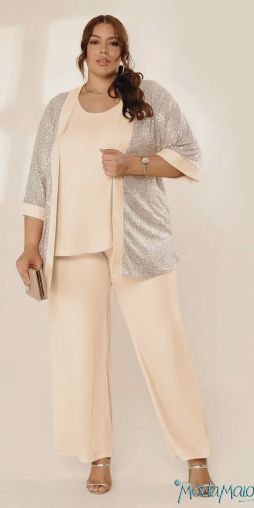 Conjunto Festa 3 Peças Cardigã Paetês Plus Size