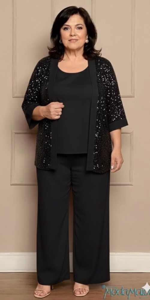 Conjunto Festa 3 Peças Cardigã Paetês Plus Size