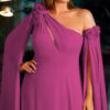 Vestido Longo Plus Size Flores e Echarpe de Festa