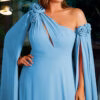 Vestido Longo Plus Size Flores e Echarpe de Festa