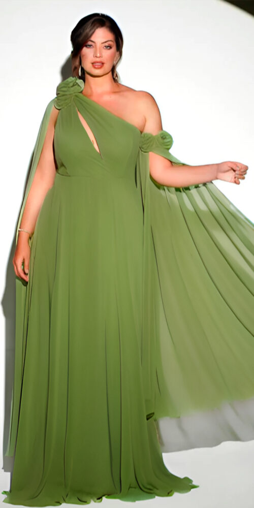 Vestido Longo Plus Size Flores e Echarpe de Festa