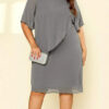 Vestido Plus Size Crepe Chiffon Bordado à Mão Midi