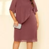 Vestido Plus Size Crepe Chiffon Bordado à Mão Midi
