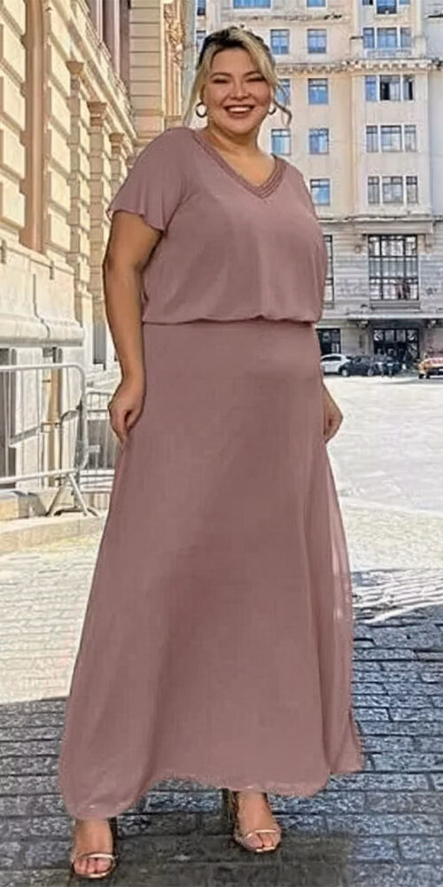 Vestido Festa Blusê Bordado Plus SIze