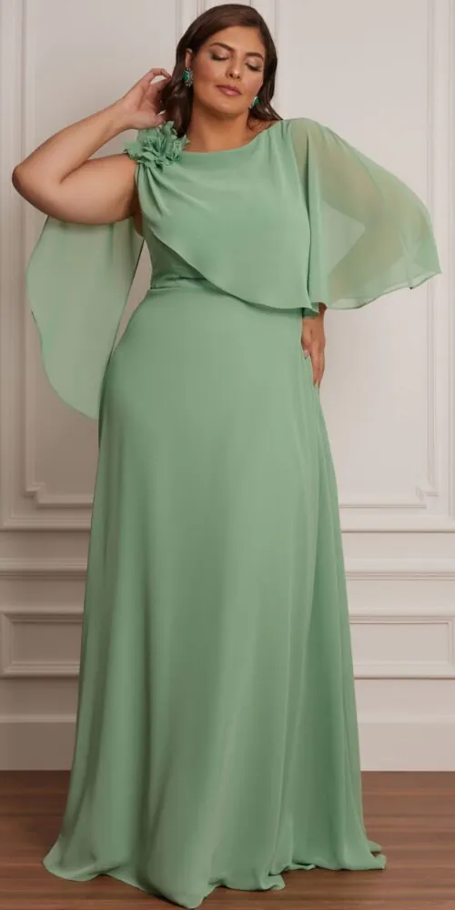 Vestido com Flor de Festa Plus Size Capa Curta