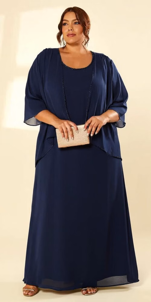 Vestido Festa com Cardigã Bordado Plus Size