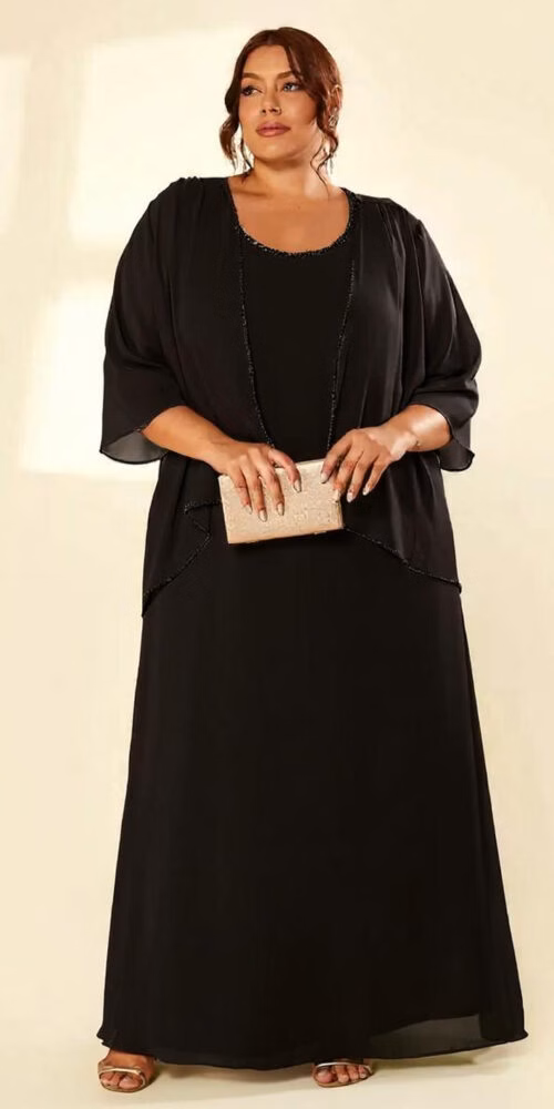 Vestido Festa com Cardigã Bordado Plus Size