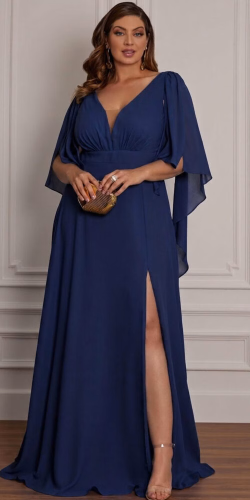 Vestido Festa Mangas Bico Plus Size
