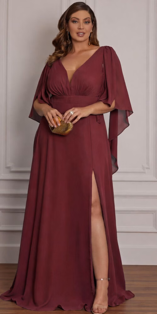 Vestido Festa Mangas Bico Plus Size