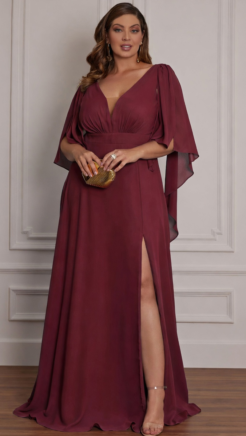 Vestido Festa Mangas Bico Plus Size