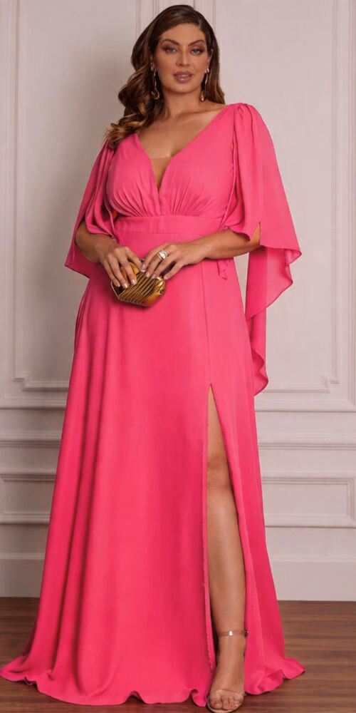 Vestido Festa Mangas Bico Plus Size