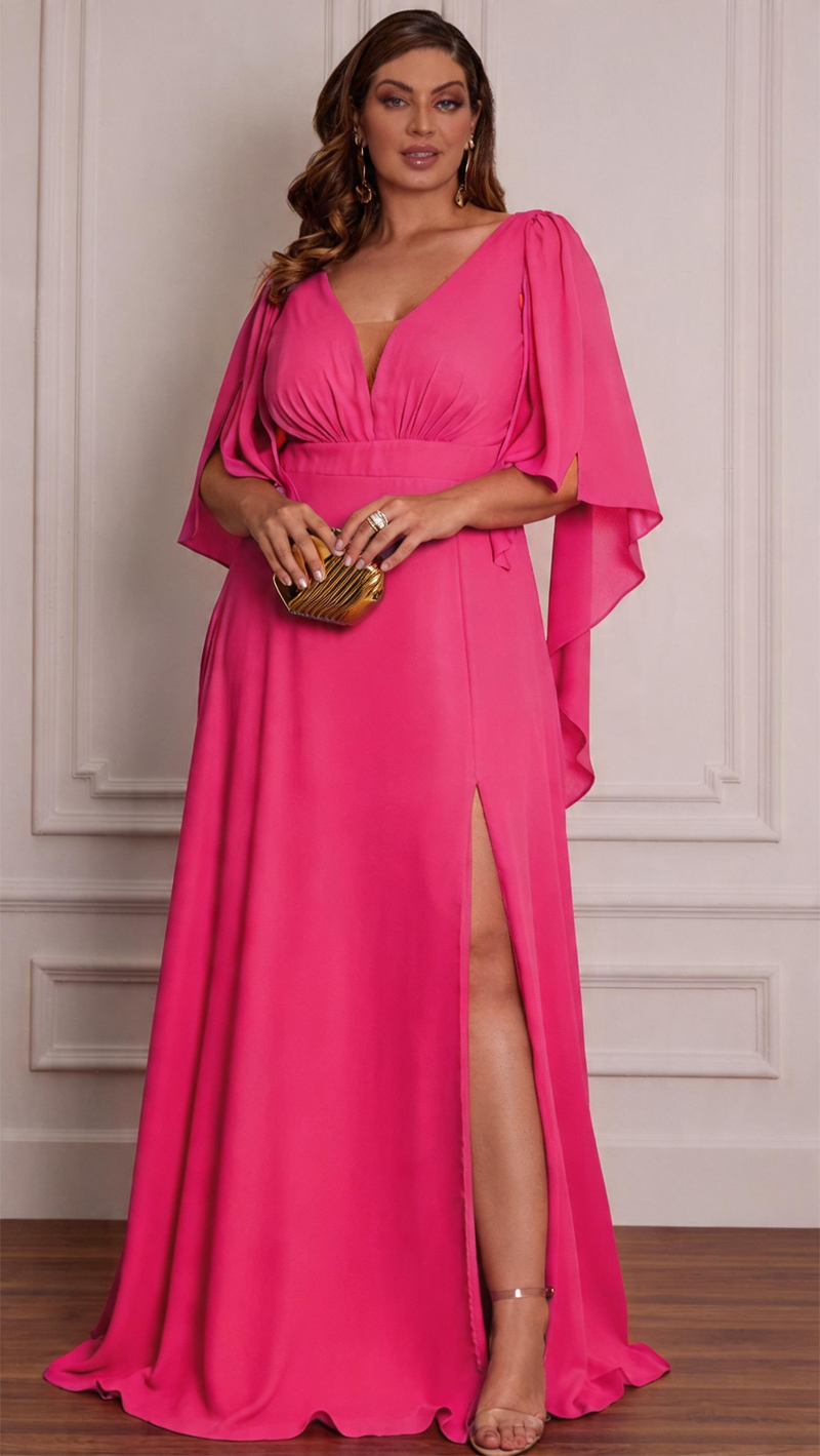 Vestido Festa Mangas Bico Plus Size