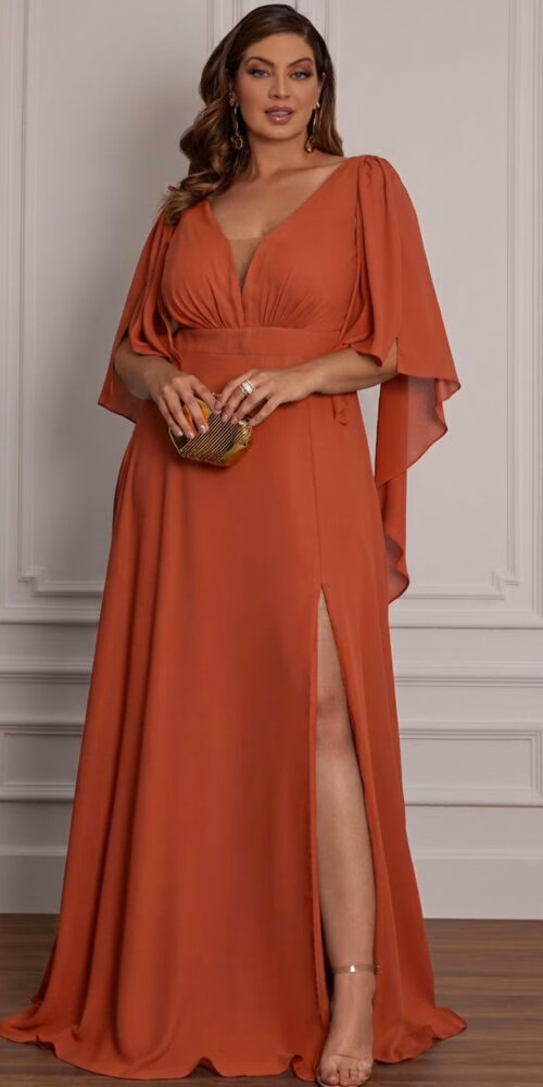 Vestido Festa Mangas Bico Plus Size