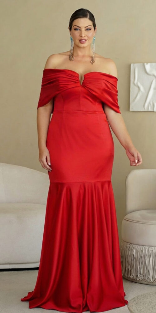 Vestido Festa Sereia Ombro a Ombro Plus Size