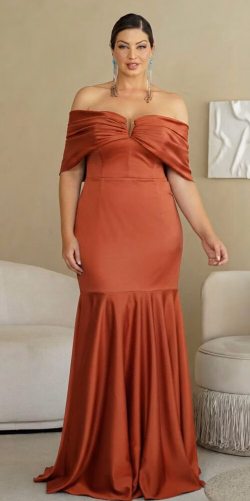 Vestido Festa Sereia Ombro a Ombro Plus Size
