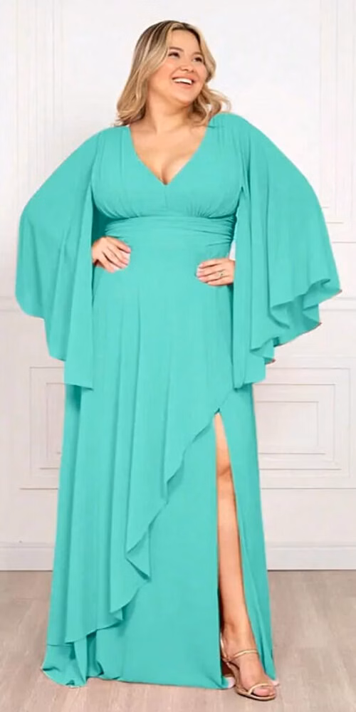 Vestido Festa Crepe Chiffon Saia Dupla Plus Size