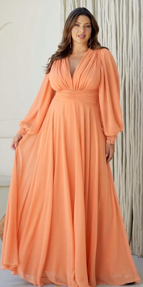 Vestido Plus Size Mangas Removíveis Festa