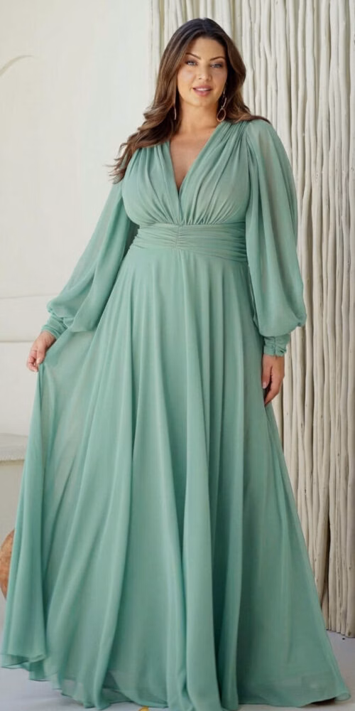 Vestido Plus Size Mangas Removíveis Festa
