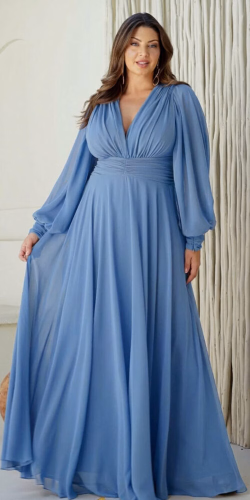 Vestido Plus Size Mangas Removíveis Festa