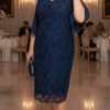 Vestido Plus Size em Renda Bordada Midi