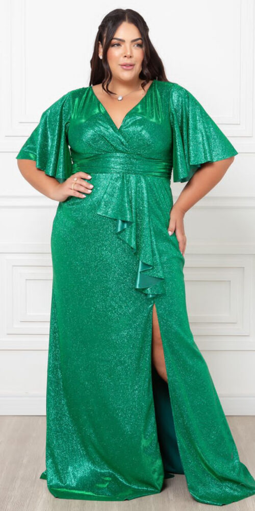 Vestido Festa Lurex Detalhe Drapeado Plus Size