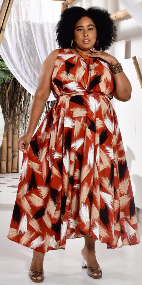 Vestido Midi Viscolinho com Cinto Plus Size