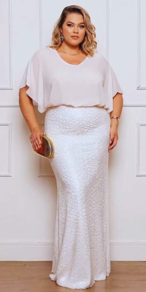 Vestido Festa Crepe e Paetês Plus Size