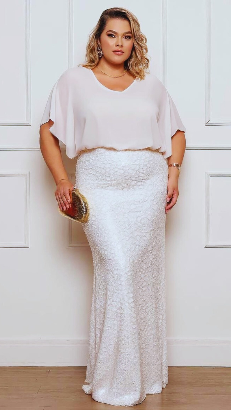 Vestido Festa Crepe e Paetês Plus Size