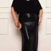 Vestido Festa Crepe e Paetês Plus Size