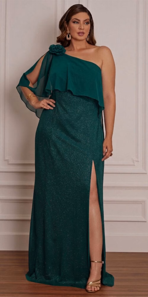 Vestido Festa Plus Size ombro Só com Capa Longo