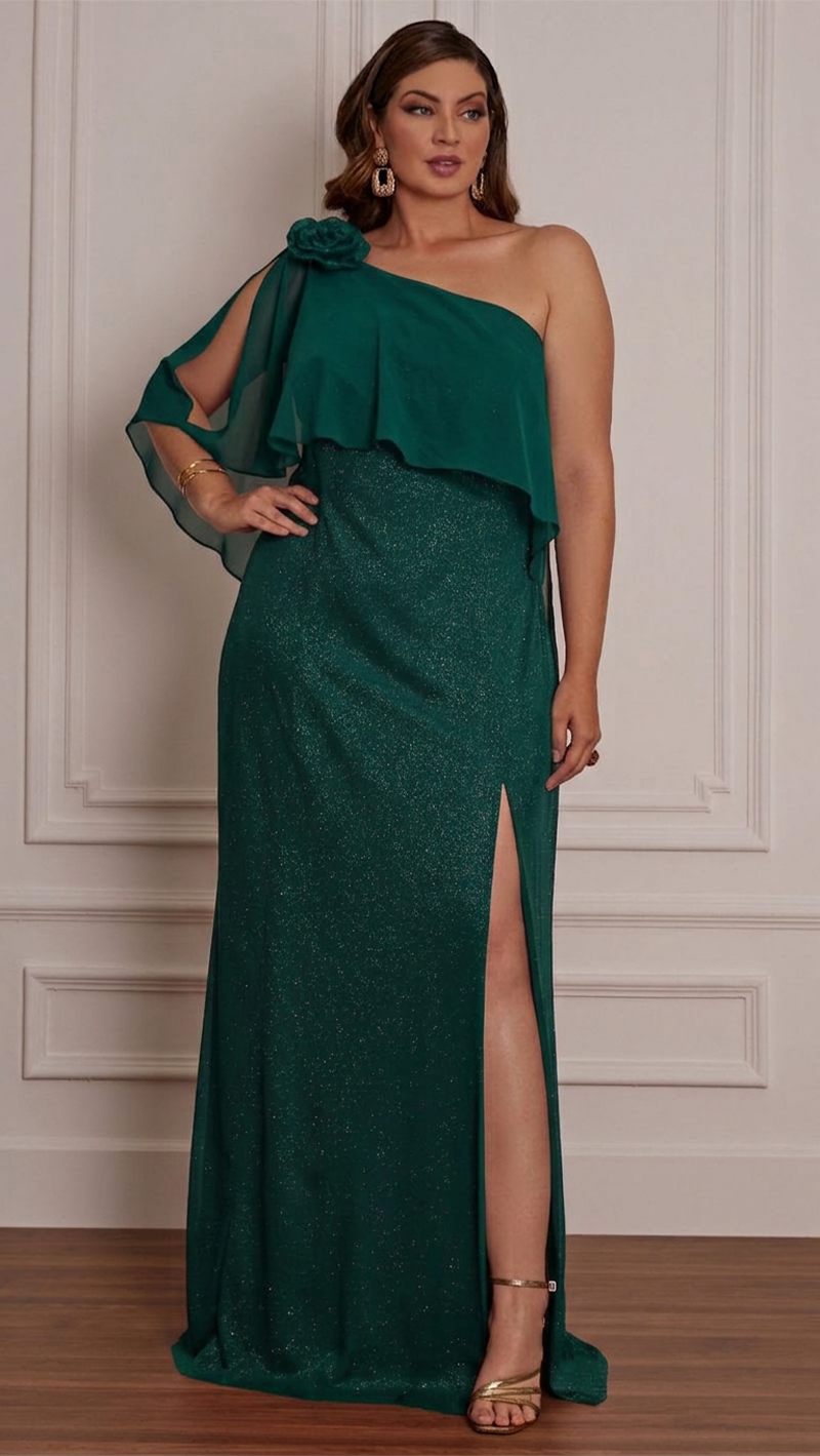 Vestido Festa Plus Size ombro Só com Capa Longo
