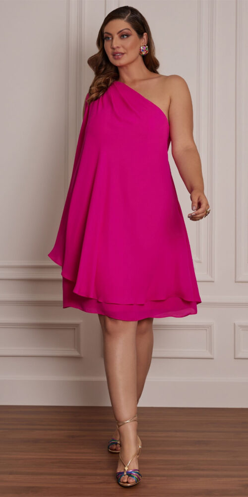 Vestido Plus Size Ombro Só com Capa Midi