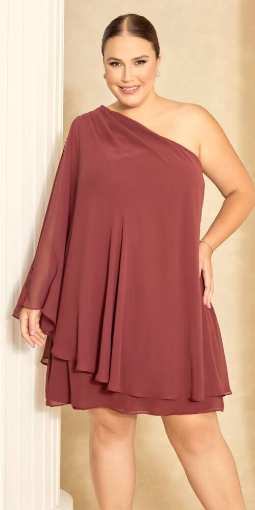 Vestido Plus Size Ombro Só com Capa Midi